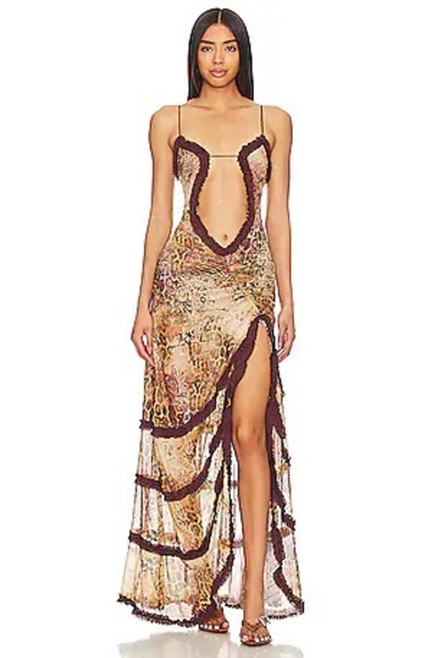 Jade London Open Neck Maxi Dress in Leopard UK4/US0